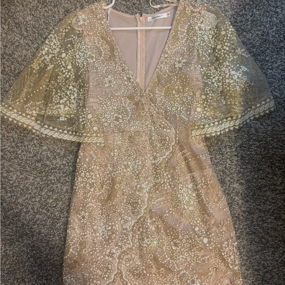 Hello Molly Gold Sequin Long Sleeve Dress